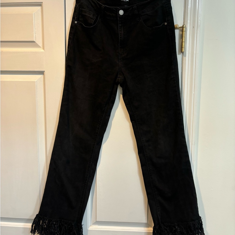 Black Label Flare Jeans with Fringe Hem